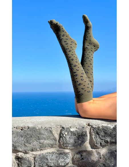 Chaussettes de contention Léopard kaki