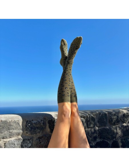 Chaussettes de contention Léopard kaki
