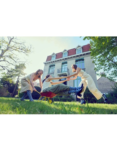 Chaussettes de contention Damier bleu