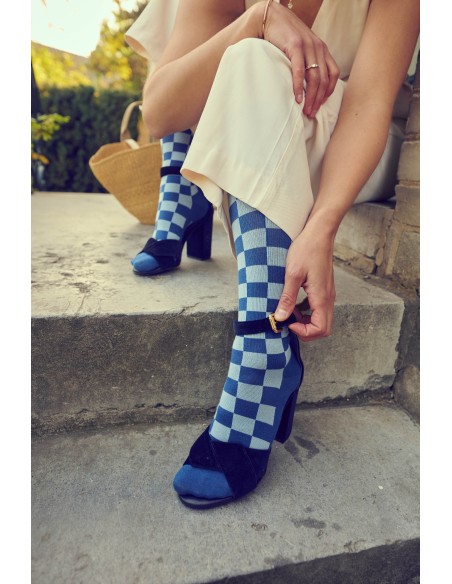 Chaussettes de contention Damier bleu